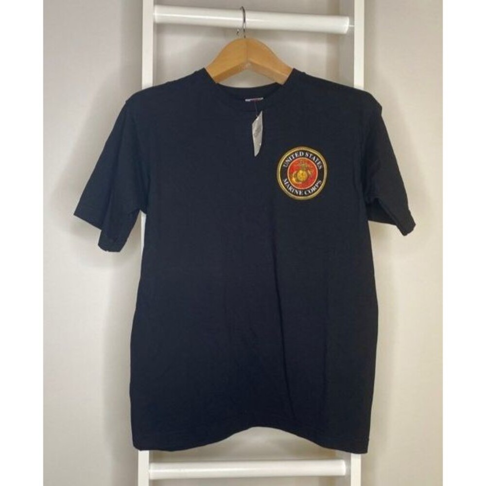 US Marine Corp Seal Knit T Shirt Mens M Black NWT Bayside Licensed Made in USA